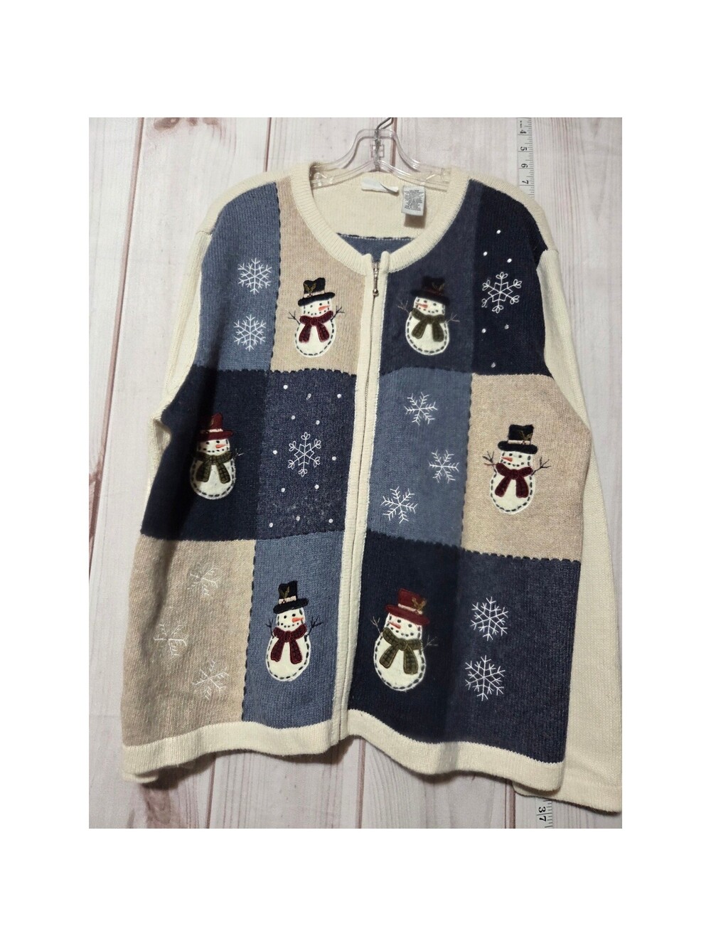 Croft & Barrow Women's XL Snowman Patchwork Zip-Up Sweater Cardigan